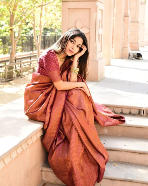 Unique Wine Soft Silk Saree With Wonderful Blouse Piece