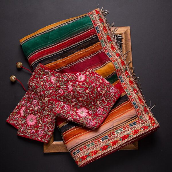 Multy Colour Rangoli Silk Sequence Embroidery Work Saree With Blouse