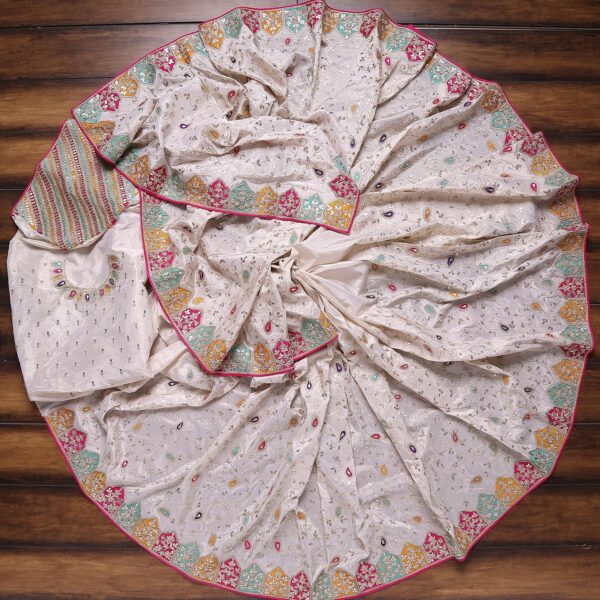 Attractive Beige Rangoli Silk Saree With Comely Blouse - Image 2