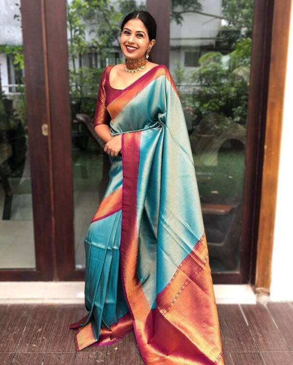 A glam Rama Soft Silk Saree with Beauteous Blouse Piece - Image 2