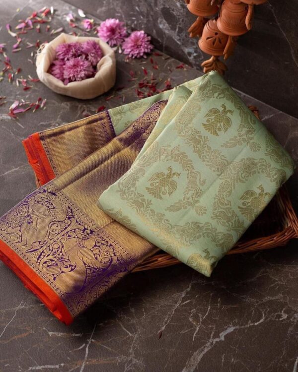 Seraglio Sea Green Soft Banarasi Silk Saree With Divine Blouse Piece - Image 2