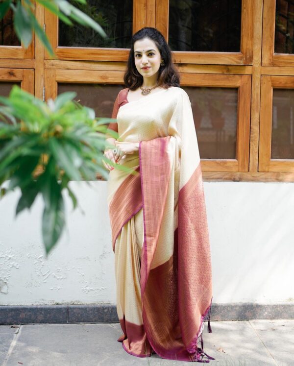 Lagniappe Beige Soft Silk Saree With Lassitude Blouse Piece - Image 2
