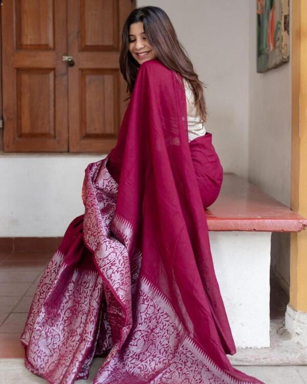 Prettiest Wine Soft Silk Saree With Groovy Blouse Piece - Image 2