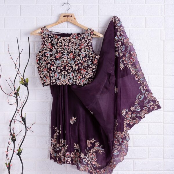 Purple Ston Work Rangoli Silk Sequence Embroidery Work Saree With Blouse - Image 2