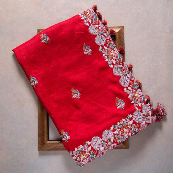 Attractive Red Rangoli Silk Saree With Desiring Blouse Piece - Image 2