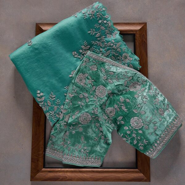 Firozi Colour Rangoli Silk Sequence Embroidery Work Saree With Blouse - Image 2