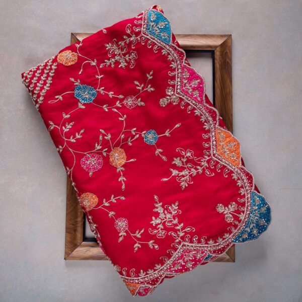 Red Colour Rangoli Silk Sequence Embroidery Work Saree With Blouse - Image 2