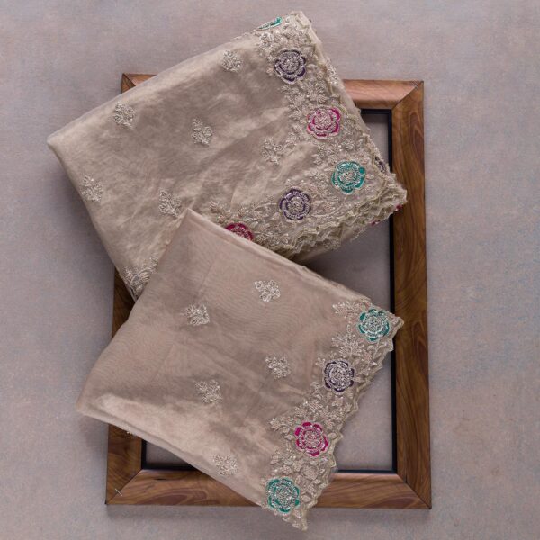 Cream Colour Rangoli Silk Sequence Embroidery Work Saree With Blouse - Image 2