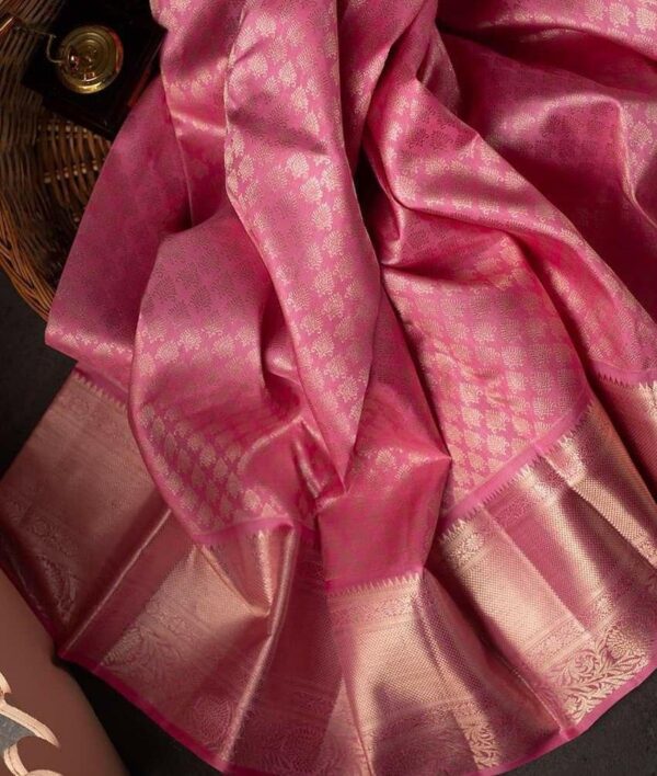 Stylish Pink Soft Silk Saree With Unique Pink Blouse Piece - Image 3