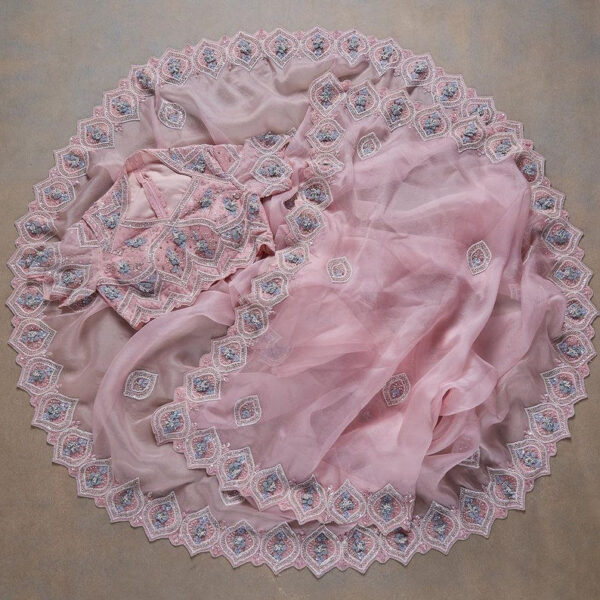 Baby Pink Colour Rangoli Silk Sequence Embroidery Work Saree With Blouse - Image 3