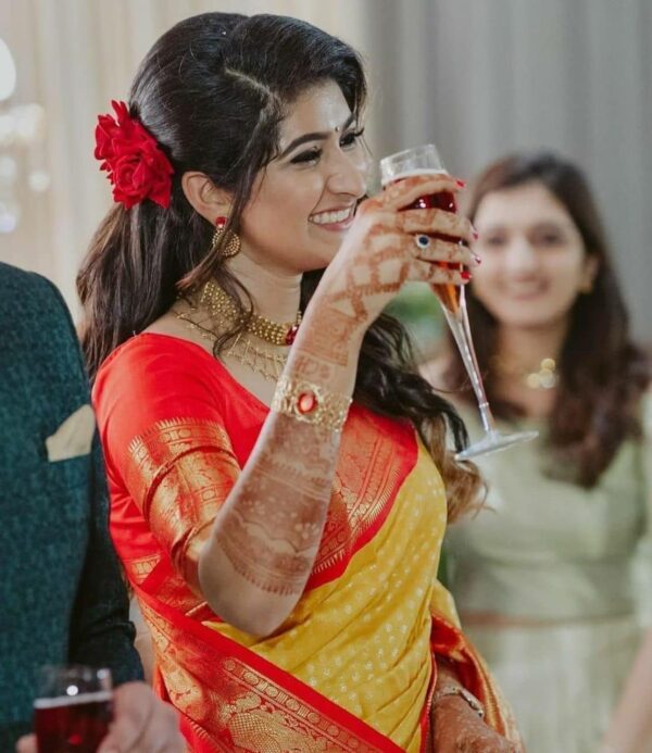 Improbable Yellow Soft Banarasi Silk Saree With Exuberant Blouse Piece - Image 3