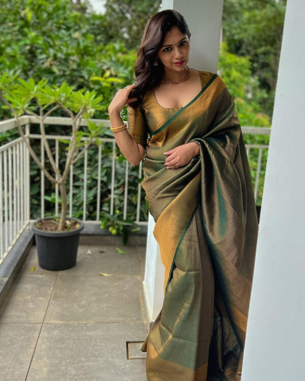 Eye catching Mehndi Soft Silk Saree with Comely Blouse Piece - Image 3