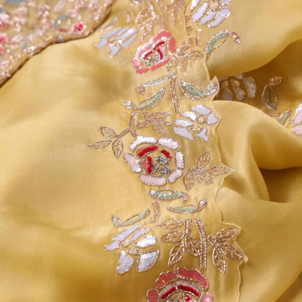Light Yellow Colour Rangoli Silk Sequence Embroidery Work Saree With Blouse - Image 3