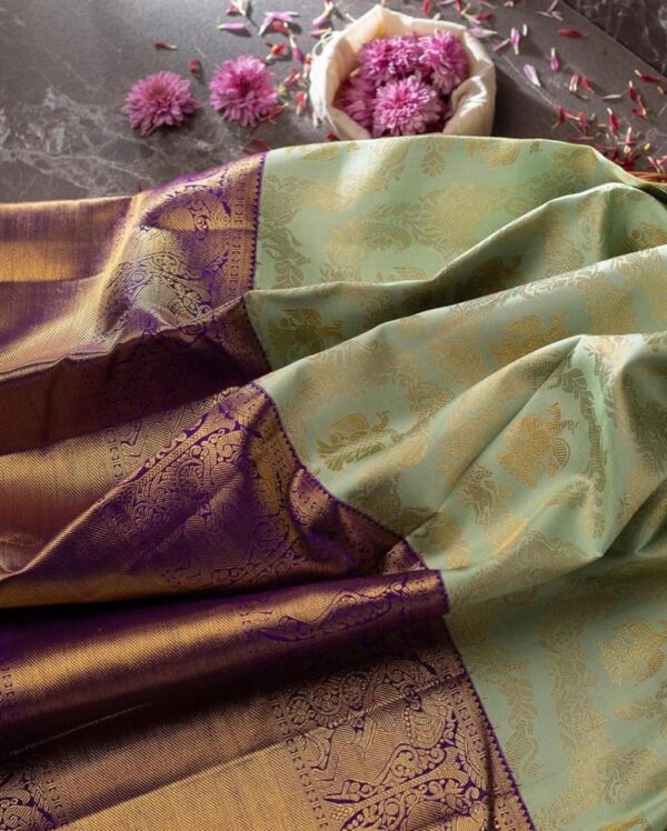 Seraglio Sea Green Soft Banarasi Silk Saree With Divine Blouse Piece - Image 3