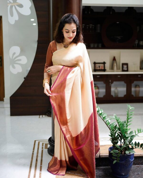 Lagniappe Beige Soft Silk Saree With Lassitude Blouse Piece - Image 3