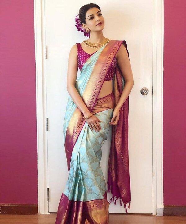 Tremendous Sky Soft Banarasi Silk Saree With Incomparable Blouse Piece - Image 3