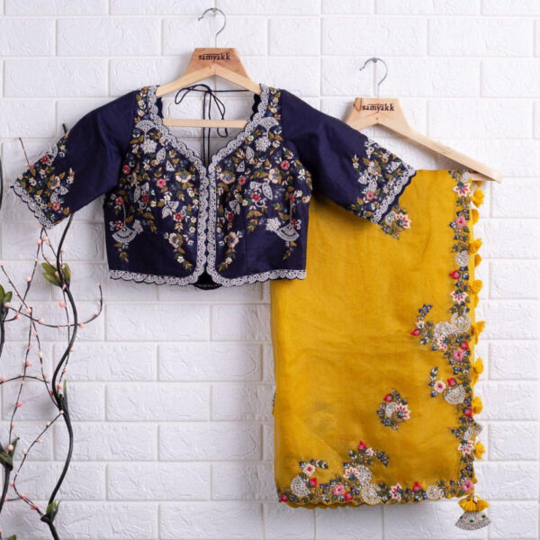 Yellow Colour Rangoli Silk Sequence Embroidery Work Saree With Blouse - Image 3