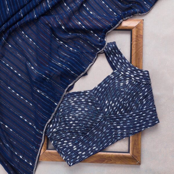 Blue Colour Rangoli Silk Sequence Embroidery Work Saree With Blouse - Image 2