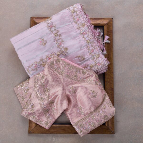 Light Pink Colour Rangoli Silk Sequence Embroidery Work Saree With Blouse - Image 3
