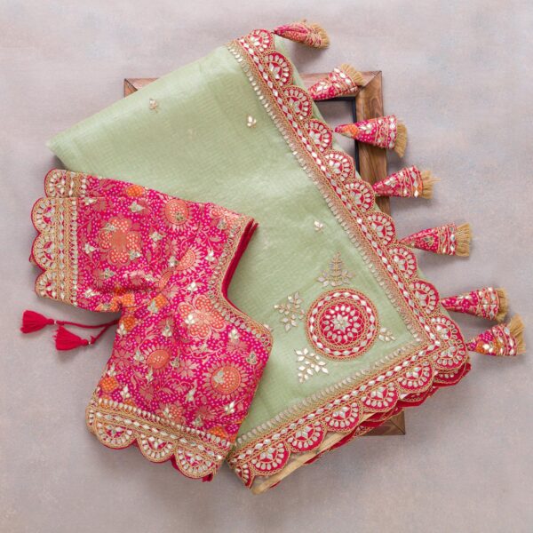 Pista Pink Colour Rangoli Silk Sequence Embroidery Work Saree With Blouse - Image 3