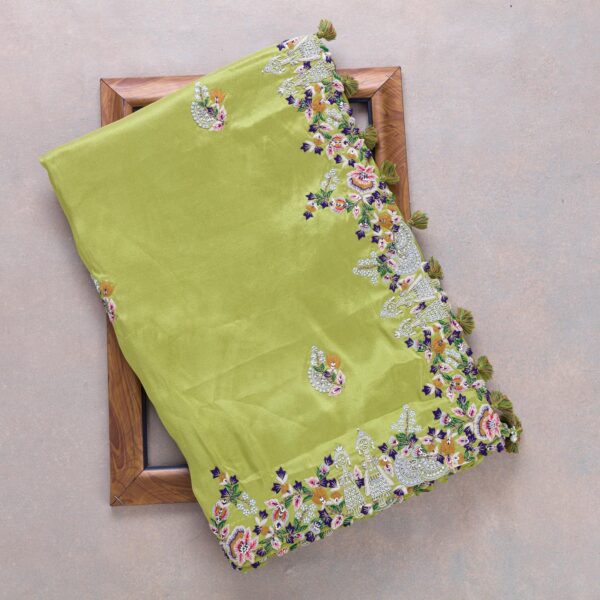 parrot green Colour Rangoli Silk Sequence Embroidery Work Saree With Blouse - Image 2