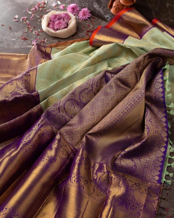 Seraglio Sea Green Soft Banarasi Silk Saree With Divine Blouse Piece - Image 4