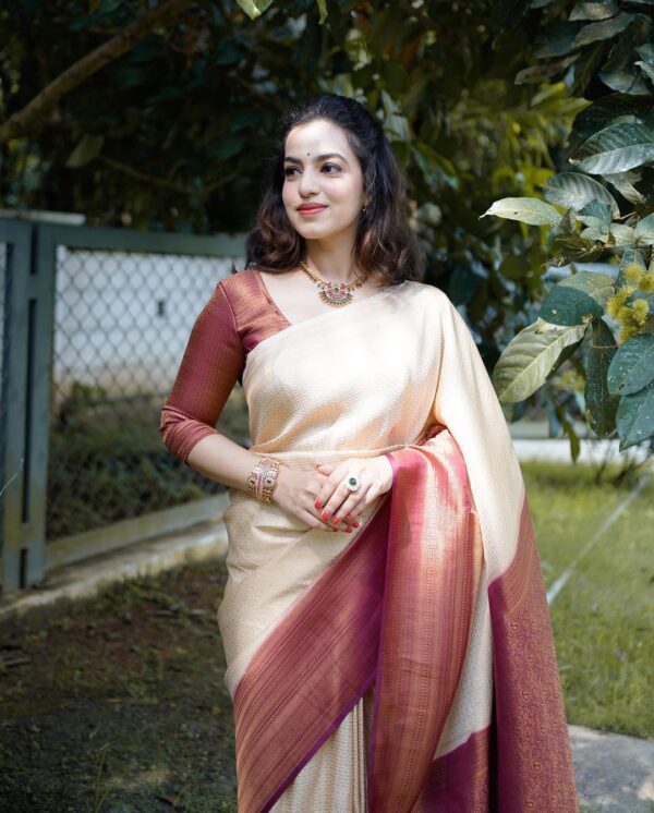 Lagniappe Beige Soft Silk Saree With Lassitude Blouse Piece - Image 4