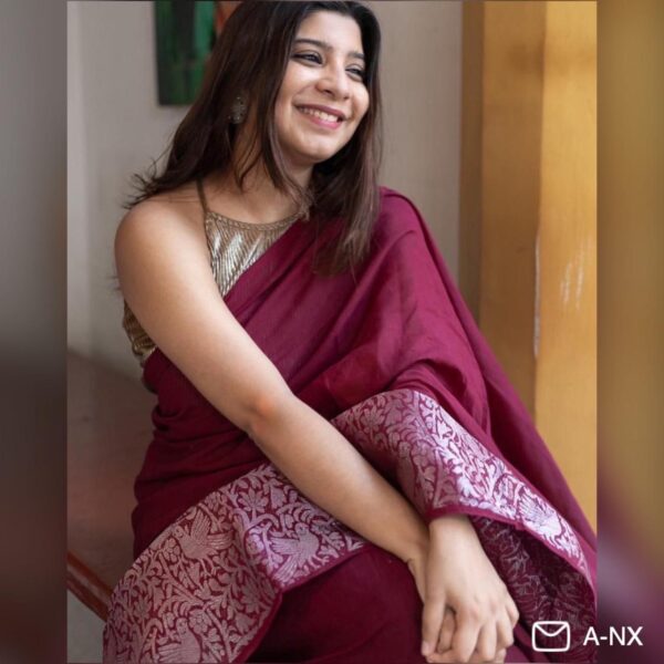 Prettiest Wine Soft Silk Saree With Groovy Blouse Piece - Image 4