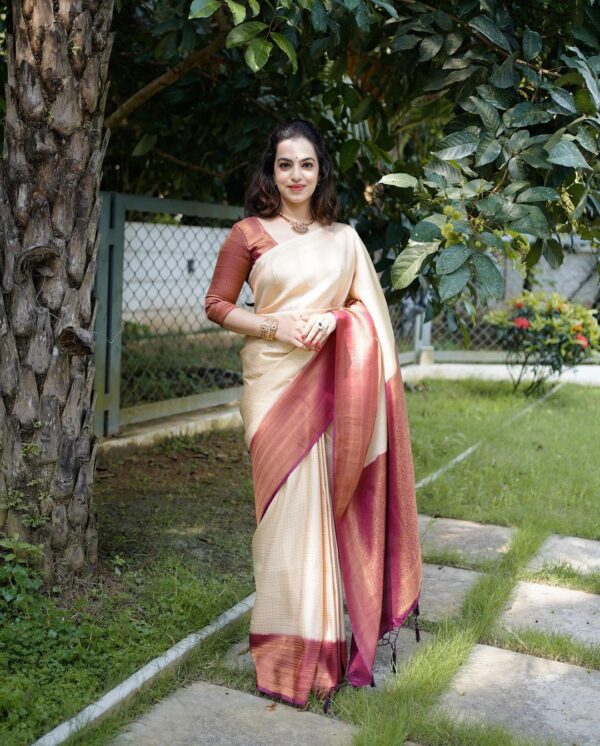 Lagniappe Beige Soft Silk Saree With Lassitude Blouse Piece - Image 5